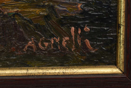 FAUSTO AGNELLI, "Feldweg bei Mondschein", Öl auf Holz, gerahmt und signiert - Foto 2