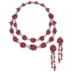 ADLER RUBY AND DIAMOND NECKLACE AND EARRING SET