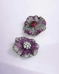 JAR COLOURED SAPPHIRES, RUBIES AND DIAMOND FLOWER BROOCHES