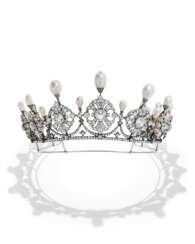 EXCEPTIONAL 19TH CENTURY NATURAL PEARL AND DIAMOND TIARA