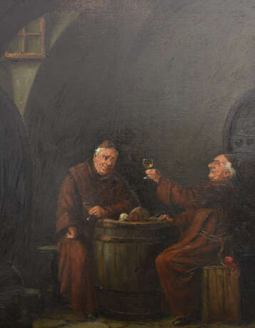 UNBEKANNTER KÜNSTLER, "Weintrinkende Mönche", Öl auf Holz,signiert, Ende 19. Jahrhundert - фото 2
