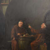 UNBEKANNTER KÜNSTLER, "Weintrinkende Mönche", Öl auf Holz,signiert, Ende 19. Jahrhundert - photo 2