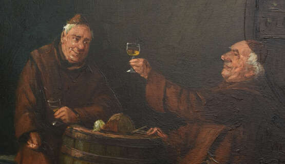 UNBEKANNTER KÜNSTLER, "Weintrinkende Mönche", Öl auf Holz,signiert, Ende 19. Jahrhundert - фото 3