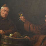 UNBEKANNTER KÜNSTLER, "Weintrinkende Mönche", Öl auf Holz,signiert, Ende 19. Jahrhundert - photo 3