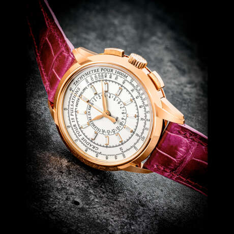 PATEK PHILIPPE. A LADY’S RARE 18K PINK GOLD AND DIAMOND-SET LIMITED EDITION AUTOMATIC CHRONOGRAPH WRISTWATCH, MADE TO COMMEMORATE THE 175TH ANNIVERSARY OF PATEK PHILIPPE IN 2014 - Foto 1