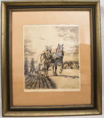 ALEXANDER ECKENER," Pferdegespann mit Pflug", Radierung auf Papier, signiert und datiert, 19. Jahrhundert
