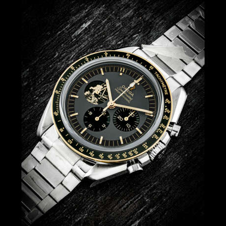 OMEGA. A LIMITED EDITION STAINLESS STEEL AND 18K GOLD CHRONOGRAPH WRISTWATCH WITH BRACELET - photo 1