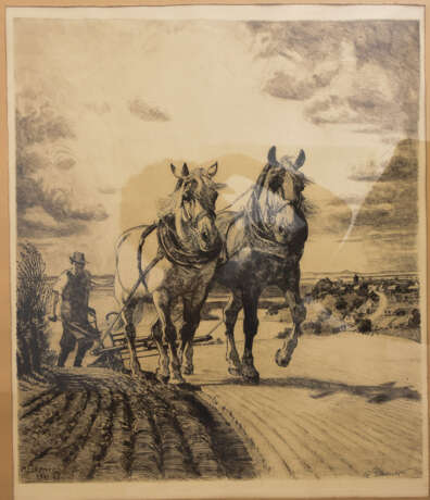 ALEXANDER ECKENER," Pferdegespann mit Pflug", Radierung auf Papier, signiert und datiert, 19. Jahrhundert - Foto 2