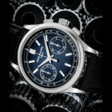 PATEK PHILIPPE. A PLATINUM AND DIAMOND-SET CHRONOGRAPH WRISTWATCH WITH TACHYMETER SCALE - photo 1