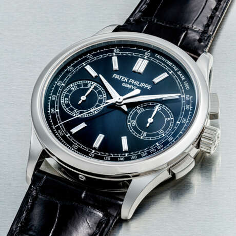 PATEK PHILIPPE. A PLATINUM AND DIAMOND-SET CHRONOGRAPH WRISTWATCH WITH TACHYMETER SCALE - photo 2