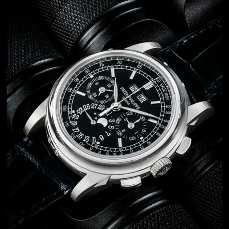 PATEK PHILIPPE. A PLATINUM PERPETUAL CALENDAR CHRONOGRAPH WRISTWATCH WITH MOON PHASES, 24 HOUR AND LEAP YEAR INDICATION - photo 1