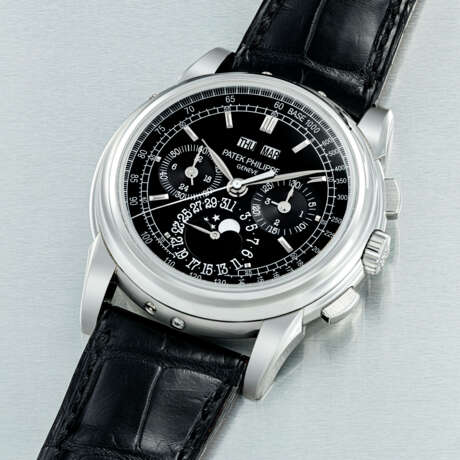 PATEK PHILIPPE. A PLATINUM PERPETUAL CALENDAR CHRONOGRAPH WRISTWATCH WITH MOON PHASES, 24 HOUR AND LEAP YEAR INDICATION - photo 2