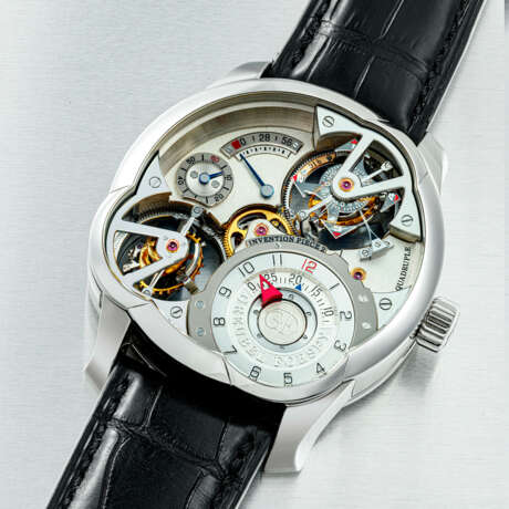 GREUBEL FORSEY. AN EXTREMELY RARE AND MAGNIFICENT PLATINUM LIMITED EDITION ASYMMETRICAL WRISTWATCH WITH DIFFERENTIAL QUADRUPLE TOURBILLON AND POWER RESERVE - photo 2