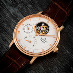 BLANCPAIN. AN 18K PINK GOLD AUTOMATIC TOURBILLON WRISTWATCH WITH POWER RESERVE AND DATE