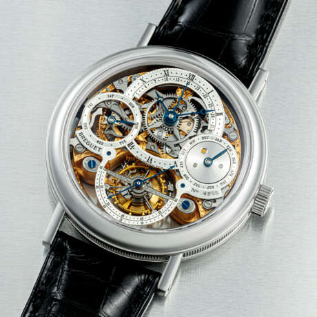 BREGUET. A RARE PLATINUM SEMI SKELETONISED PERPETUAL CALENDAR TOURBILLON WRISTWATCH WITH RETROGRADE DATE AND LEAP YEAR INDICATION&#160; - фото 2