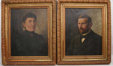 CARL BARTOSCHECK, " Zwei Portraits eines Paares", Öl auf Leinwand, gerahmt, signiert und datiert, 19. Jahrhundert