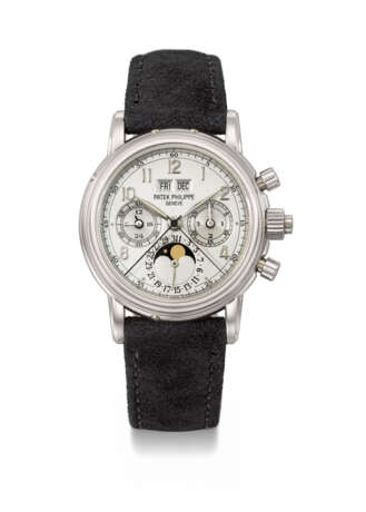 PATEK PHILIPPE. A VERY RARE PLATINUM PERPETUAL CALENDAR SPLIT SECONDS CHRONOGRAPH WRISTWATCH WITH MOON PHASES, 24 HOUR AND LEAP YEAR INDICATION - photo 1