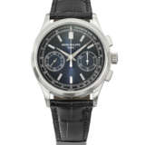 PATEK PHILIPPE. A RARE AND ATTRACTIVE PLATINUM CHRONOGRAPH WRISTWATCH WITH BAGUETTE DIAMOND-SET INDEXES, TACHYMETER, CERTIFICATE OF ORIGIN AND BOX - фото 1