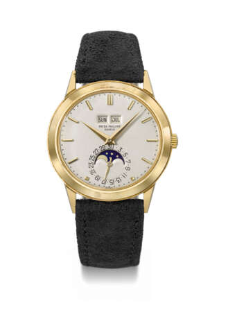 PATEK PHILIPPE. A RARE AND FRESH TO THE MARKET 18K GOLD AUTOMATIC PERPETUAL CALENDAR WRISTWATCH WITH MOON PHASES - Foto 1