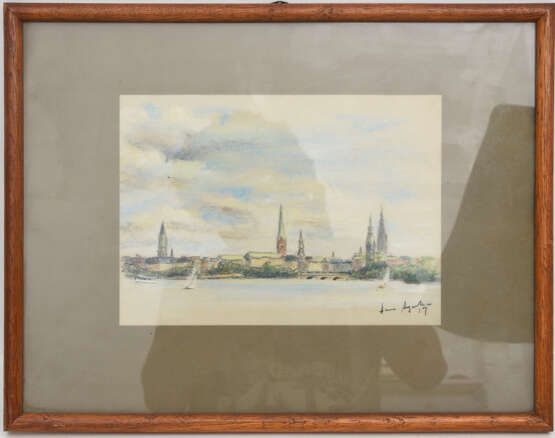 UNBEKANNTER KÜNSTLER, "HAMBURG", Pastellkreide auf Papier, hinter Glas gerahmt, signiert und datiert - photo 1