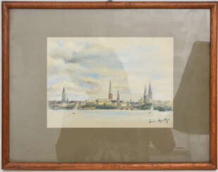 UNBEKANNTER KÜNSTLER, "HAMBURG", Pastellkreide auf Papier, hinter Glas gerahmt, signiert und datiert 
