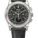 PATEK PHILIPPE. A VERY RARE PLATINUM PERPETUAL CALENDAR CHRONOGRAPH WRISTWATCH WITH MOON PHASES, 24 HOUR INDICATION, ADDITONAL CASE BACK, CERTIFICATE OF ORIGIN AND BOX - photo 1