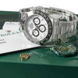 ROLEX. A STAINLESS STEEL AUTOMATIC CHRONOGRAPH WRISTWATCH WITH BRACELET, GUARANTEE AND BOX - фото 2