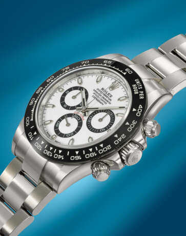 ROLEX. A STAINLESS STEEL AUTOMATIC CHRONOGRAPH WRISTWATCH WITH BRACELET, GUARANTEE AND BOX - photo 3