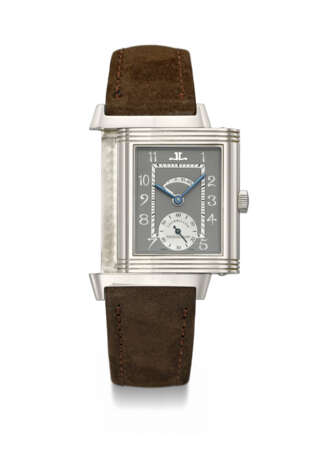 JAEGER-LECOULTRE. A VERY RARE PLATINUM LIMITED EDITION TOURBILLON REVERSO WRISTWATCH WITH POWER RESERVE INDICATION AND BOX - фото 1