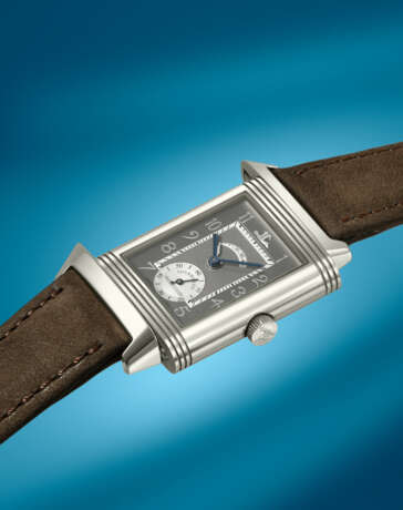 JAEGER-LECOULTRE. A VERY RARE PLATINUM LIMITED EDITION TOURBILLON REVERSO WRISTWATCH WITH POWER RESERVE INDICATION AND BOX - Foto 3