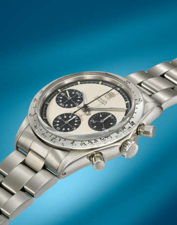 ROLEX. A RARE AND ATTRACTIVE STAINLESS STEEL CHRONOGRAPH WRISTWATCH WITH PAUL NEWMAN DIAL AND BRACELET - Foto 3