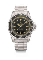 ROLEX. A RARE AND HIGHLY ATTRACTIVE STAINLESS STEEL AUTOMATIC WRISTWATCH WITH SWEEP CENTRE SECONDS, POINTED CROWN GUARD, BRACELET AND GILT GLOSSY DIAL