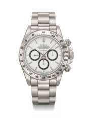 ROLEX. A RARE AND ATTRACTIVE STAINLESS STEEL AUTOMATIC CHRONOGRAPH WRISTWATCH WITH BRACELET AND &#39;FLOATING&#39; COSMOGRAPH DIAL
