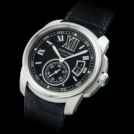 CARTIER, STEEL CALIBRE WITH BLACK DIAL - photo 1