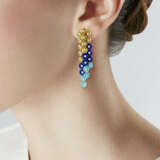 VAN CLEEF & ARPELS LAPIS LAZULI, TURQUOISE, DIAMOND AND GOLD 'BOUTON D'OR' EARRINGS - фото 2