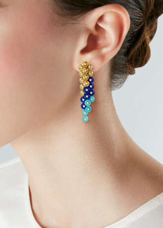 VAN CLEEF & ARPELS LAPIS LAZULI, TURQUOISE, DIAMOND AND GOLD 'BOUTON D'OR' EARRINGS - фото 2