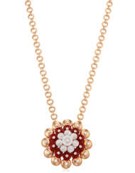 VAN CLEEF & ARPELS CARNELIAN, MOTHER-OF-PEARL AND DIAMOND 'BOUTON D'OR' PENDENT-NECKLACE