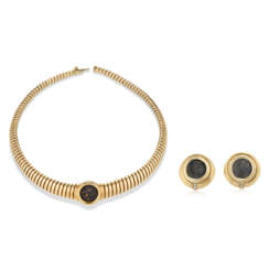 BULGARI 'MONETE' TUBOGAS COIN NECKLACE AND UNSIGNED COIN EARRINGS