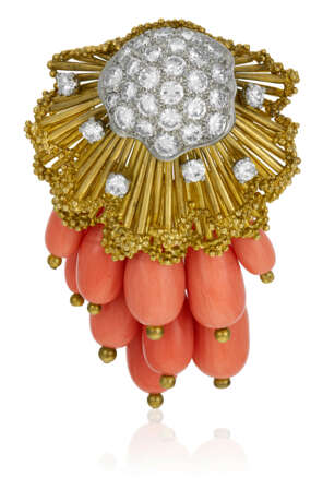 NO RESERVE | CARTIER CORAL AND DIAMOND JELLYFISH BROOCH - Foto 1