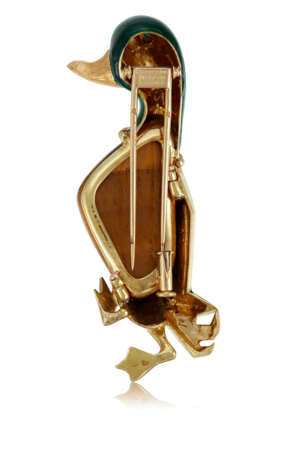 NO RESERVE | CARTIER TIGER'S EYE QUARTZ, LACQUER, AND TURQUOISE DUCK BROOCH - Foto 3