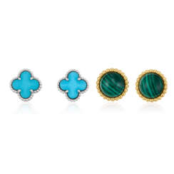 NO RESERVE | VAN CLEEF AND ARPELS MALACHITE 'PERLÉE' EARRINGS AND TURQUOISE 'SWEET ALHAMBRA' EARRINGS