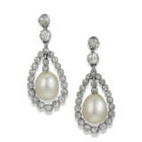 NO RESERVE | NATURAL PEARL AND DIAMOND EARRINGS - Foto 1