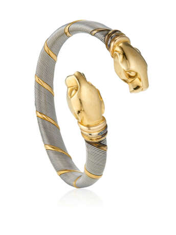 NO RESERVE | CARTIER STAINLESS STEEL AND GOLD 'PANTHÈRE' CUFF BRACELET AND GOLD 'PANTHÈRE' EARRINGS - photo 5