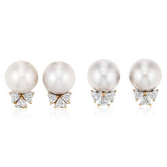 NO RESERVE | REZA TWO PAIRS OF CULTURED PEARL AND DIAMOND EARRINGS