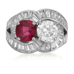 CHAUMET TWIN-STONE RUBY AND DIAMOND RING