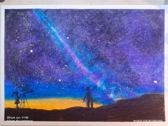 Painting “Travel in cosmos”, Set of 4 pairs, Kohinoor, Oil and oil crayon, авторская картина, Space Art, Kazakhstan, 2022 - photo 2