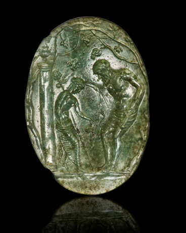 A ROMAN CHROME CHALCEDONY RINGSTONE WITH A SATYR AND MAENAD - Foto 1