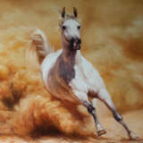 «Les Courses de chevaux à l'huile cheval de Course cheval Blanc de Course de cheval blanc cheval Blanc l'huile Original peinture à l'huile» Réalisme Animaliste 2017 - photo 1