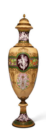 A MONUMENTAL SEVRES STYLE PORCELAIN POLYCHROME-GROUND VASE AND COVER - photo 1