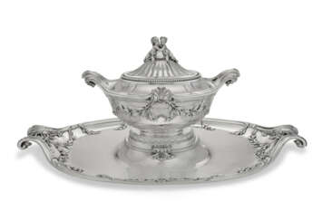 A FRENCH SILVER TWO-HANDLED SOUP TUREEN AND STAND